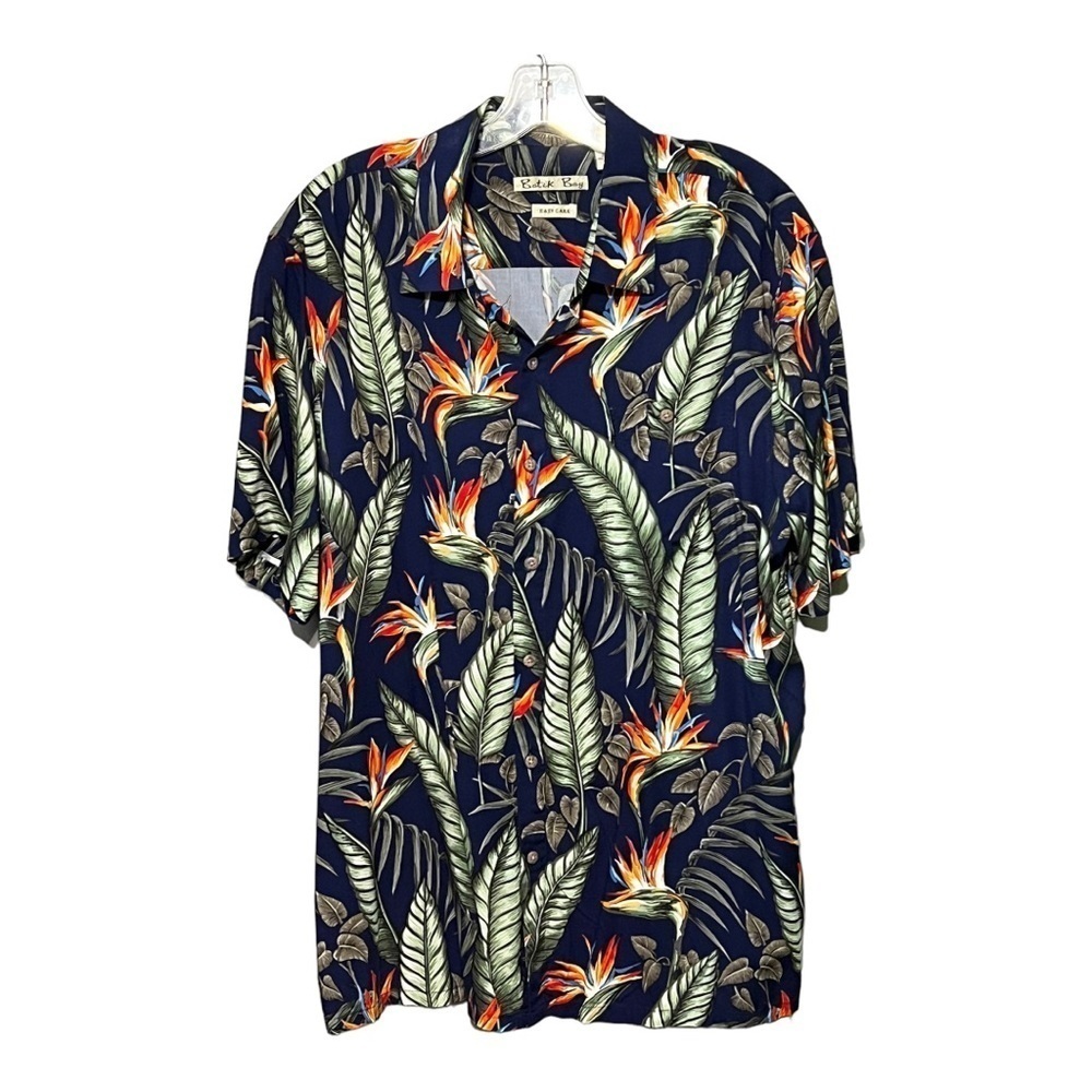 Batik Bay Tropical Short Sleeve Button Front Shirt Navy Men’s XL